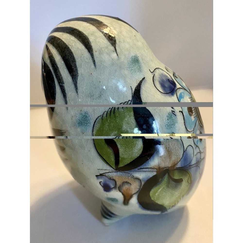 Tonala Owl Figure Mexican Folk Art Pottery Hand Painted Signed 5" - Picture 6 of 9